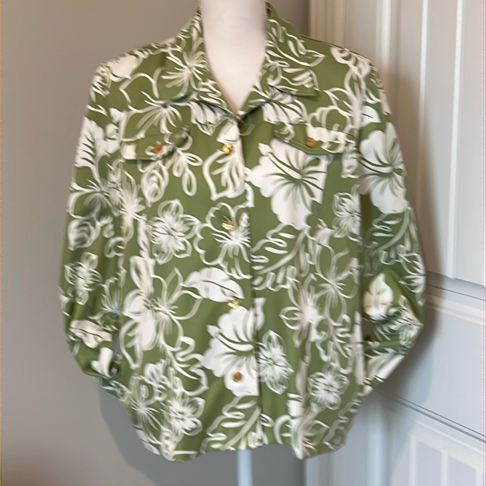 Alfred Dunner Women’s Floral Lightweight Jacket Lime Green White Size 12 Spring